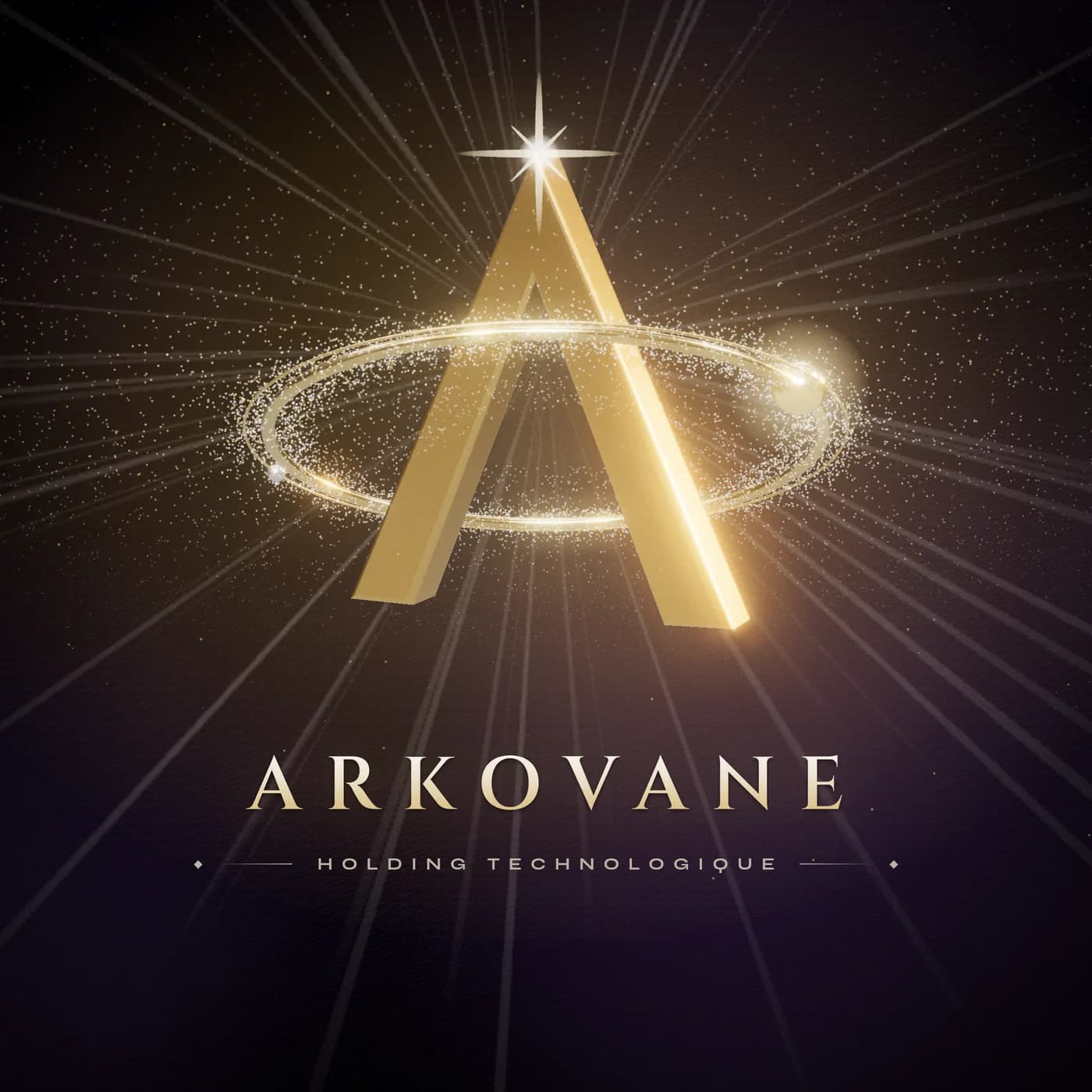Logo Arkovane en version 3D : un A doré entouré d'une orbite lumineuse